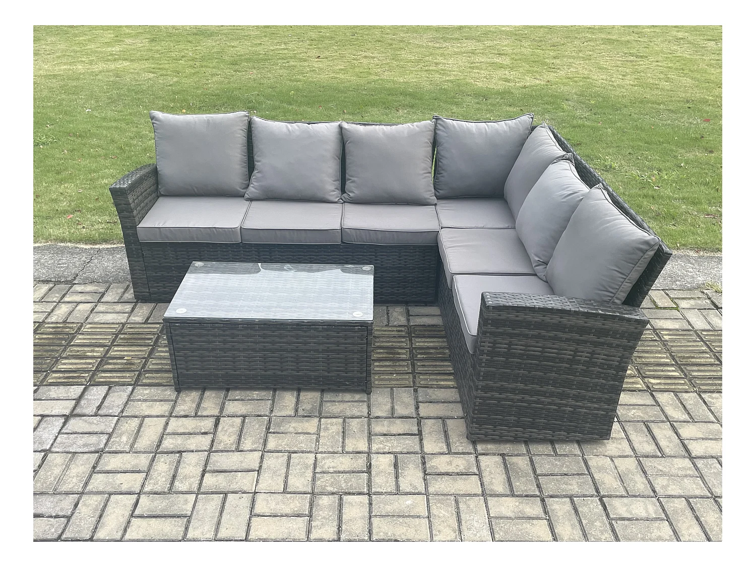 Ensemble de meubles de jardin en polyrotin avec Canapé d'angle à dossier haut Table basse rectangulaire