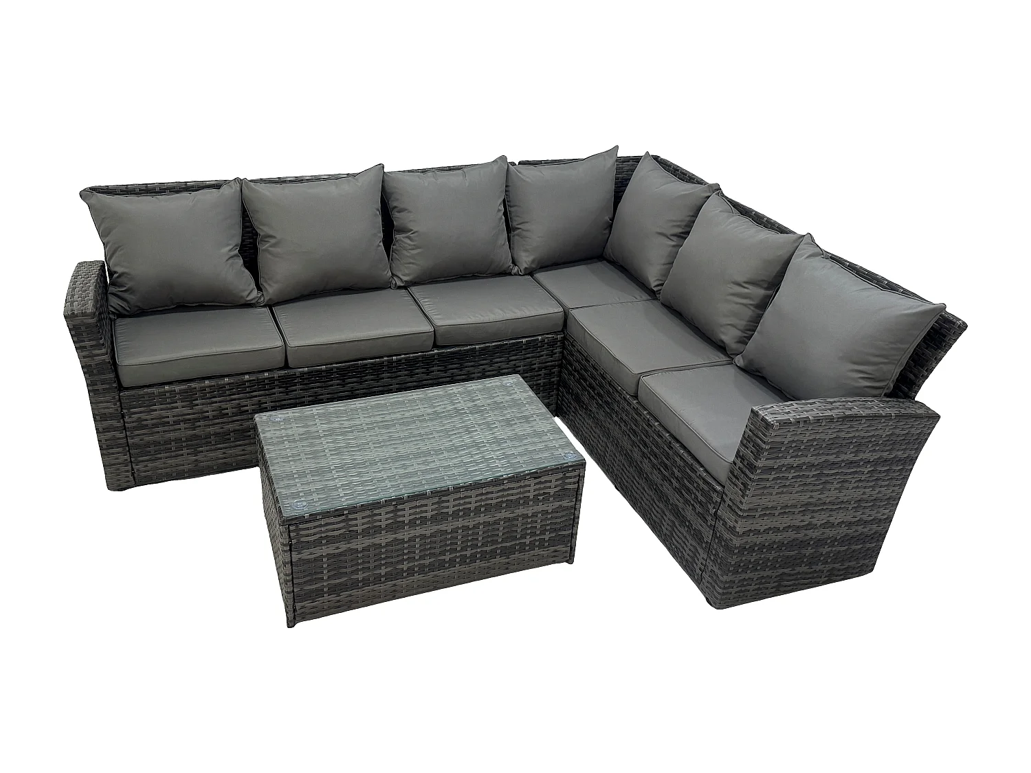 Polyrattan Gartenmöbel-Set Hochlehniges Rattan-Ecksofa Set mit Rechteckiger Couchtisch