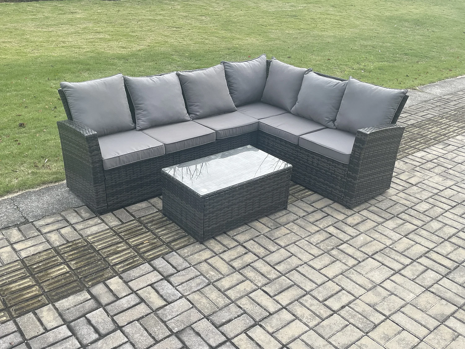 Polyrattan Gartenmöbel-Set Hochlehniges Rattan-Ecksofa Set mit Rechteckiger Couchtisch