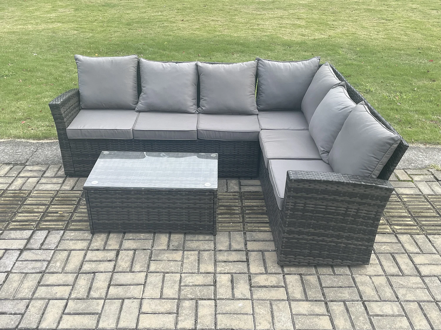 Polyrattan Gartenmöbel-Set Hochlehniges Rattan-Ecksofa Set mit Rechteckiger Couchtisch
