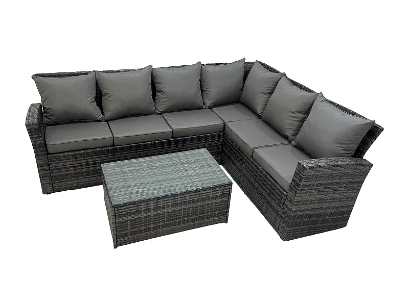Polyrattan Gartenmöbel-Set Hochlehniges Rattan-Ecksofa Set mit Rechteckiger Couchtisch