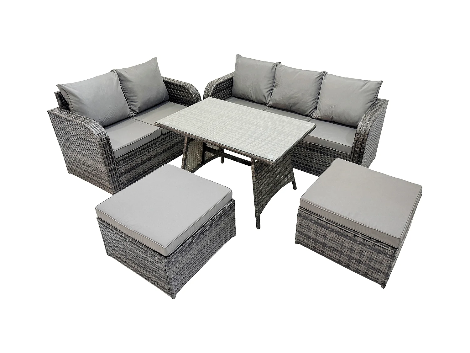 Dossier haut Ensemble de meubles de jardin en rotin Table à manger Set Canapé d'amour Canapé 3 places 2 Grand tabourets