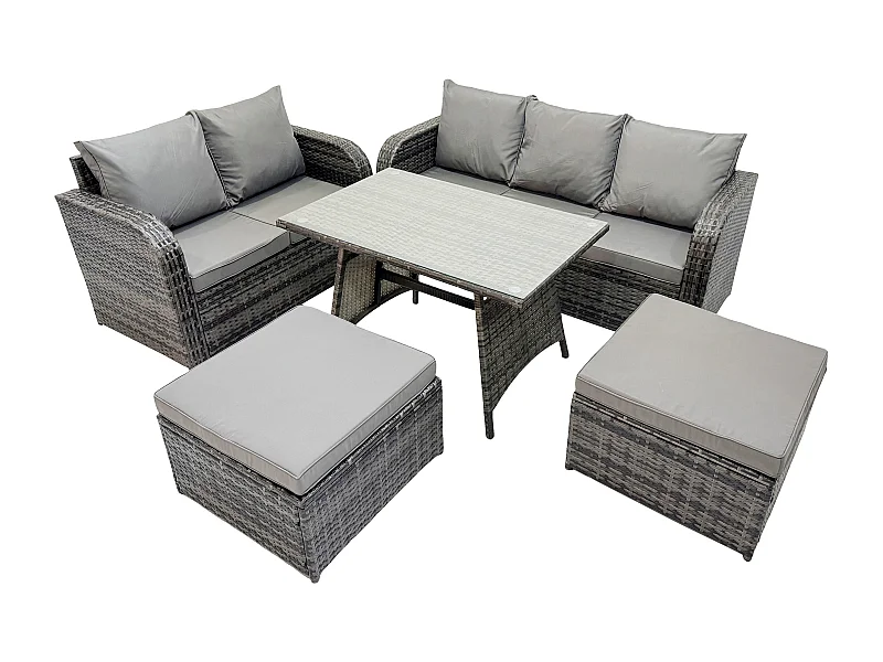 Dossier haut Ensemble de meubles de jardin en rotin Table à manger Set Canapé d'amour Canapé 3 places 2 Grand tabourets