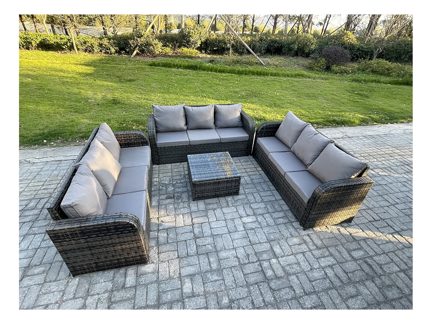 Ensembles de meubles de jardin 9 places Ensemble de canapés en rotin avec Table basse carrée