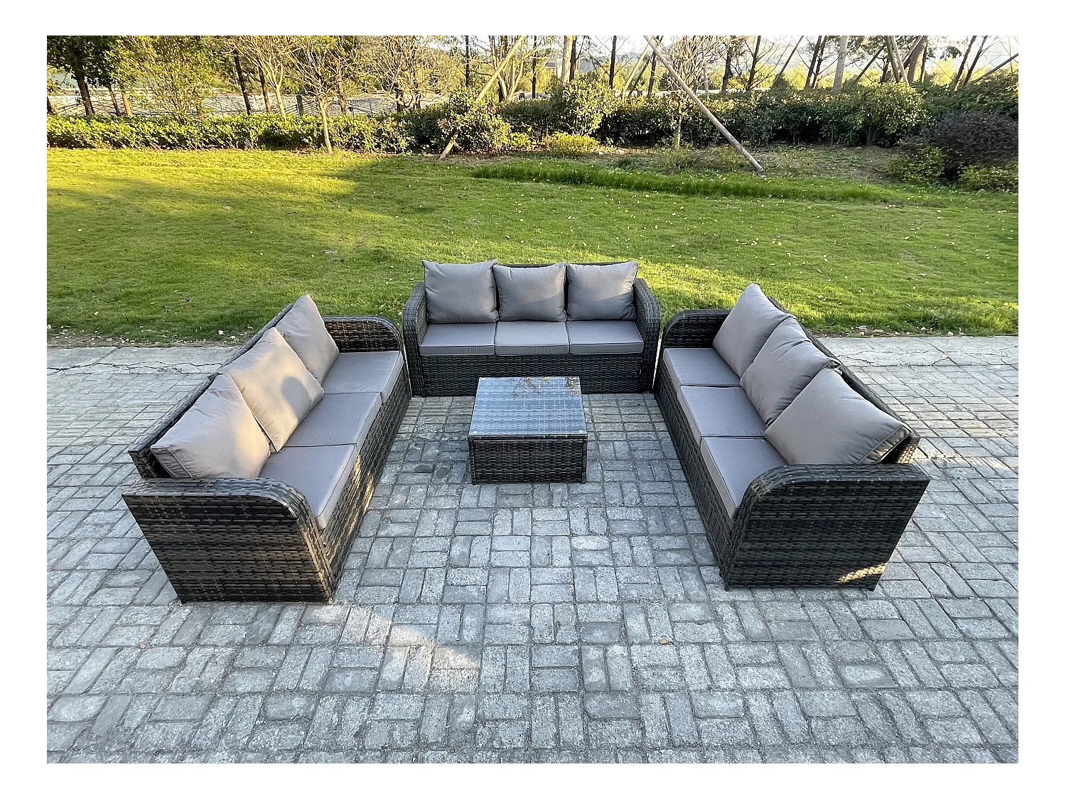 Ensembles de meubles de jardin 9 places Ensemble de canapés en rotin avec Table basse carrée