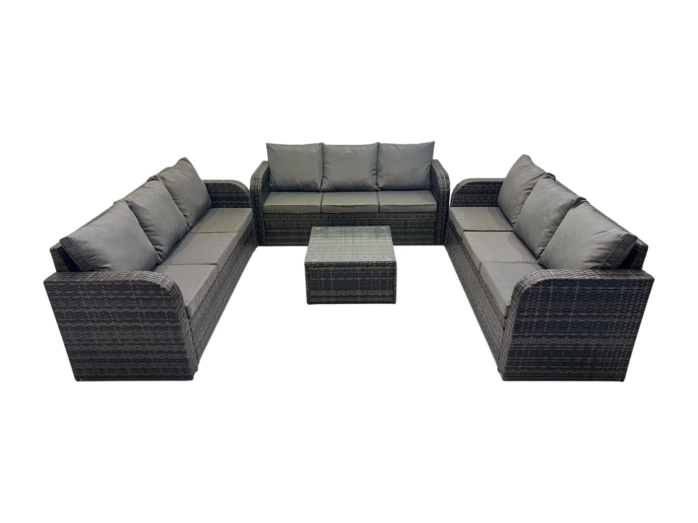 Rattan Gartenmöbel Set im Balkon 9-Sitzer Garten Sofa Set mit Quadratischer Couchtisch