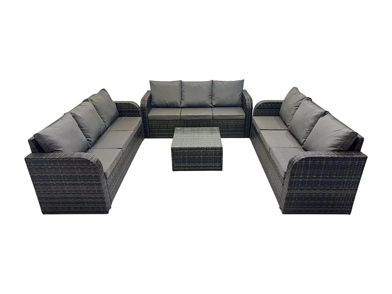 Rattan Gartenmöbel Set im Balkon 9-Sitzer Garten Sofa Set mit Quadratischer Couchtisch