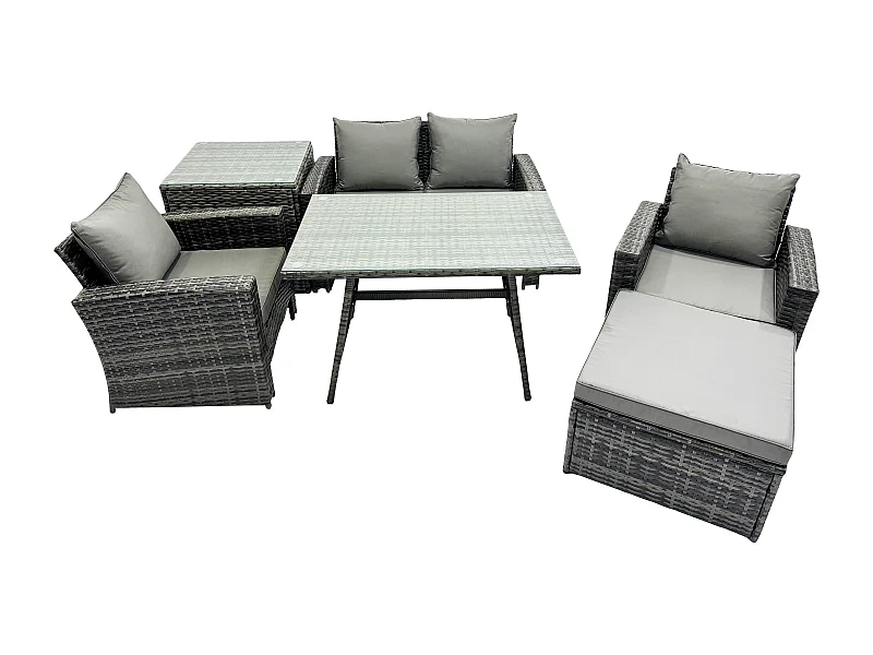 Rattan Gartenmöbel im Freien Sofa Set mit 2 Großer Hockern Beistelltisch Dunkelgrau Gemischt