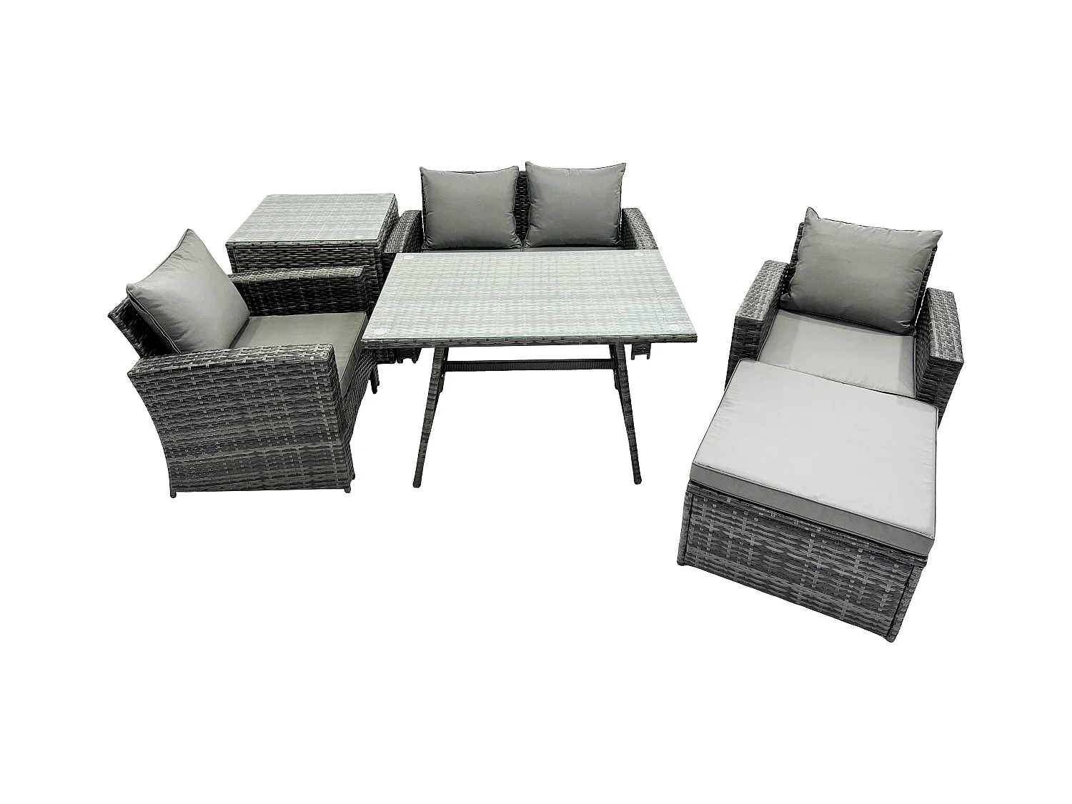 Ensemble de canapé en rotin extérieur avec Table à manger Grand tabouret Table d'appoint Gris foncé mixte