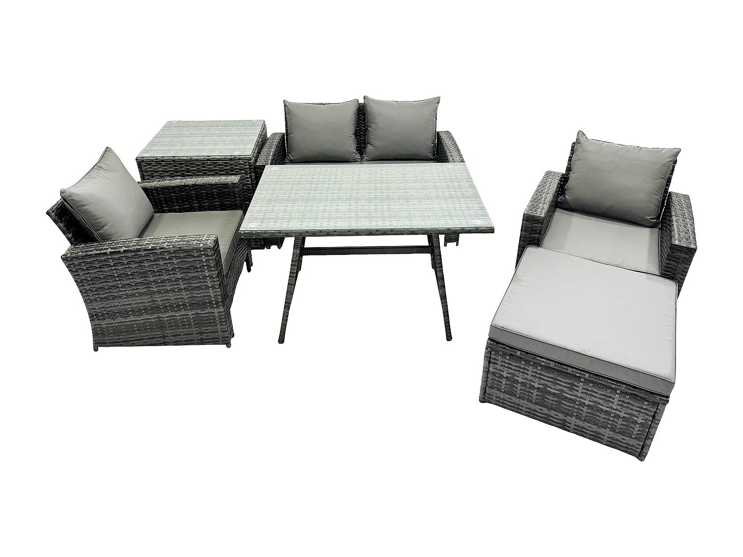 Rattan Gartenmöbel im Freien Sofa Set mit 2 Großer Hockern Beistelltisch Dunkelgrau Gemischt