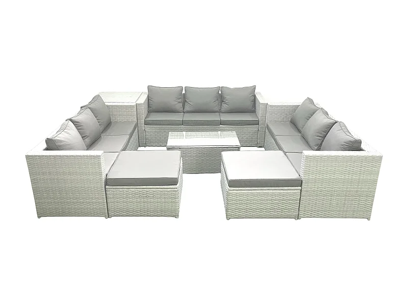 Ensemble de meubles de jardin en rotin 11 places avec Canapé de jardin Table basse 2 Grand tabourets Table d'appoint Gris clair mixte