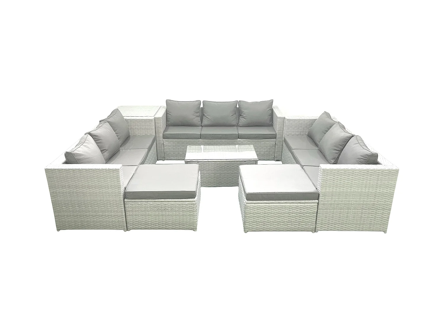 Ensemble de meubles de jardin en rotin 11 places avec Canapé de jardin Table basse 2 Grand tabourets Table d'appoint Gris clair mixte