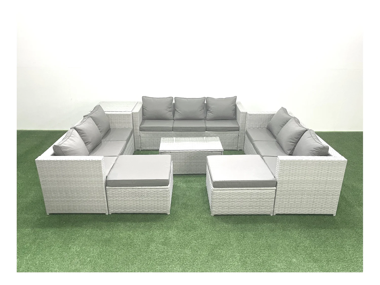 Ensemble de meubles de jardin en rotin 11 places avec Canapé de jardin Table basse 2 Grand tabourets Table d'appoint Gris clair mixte