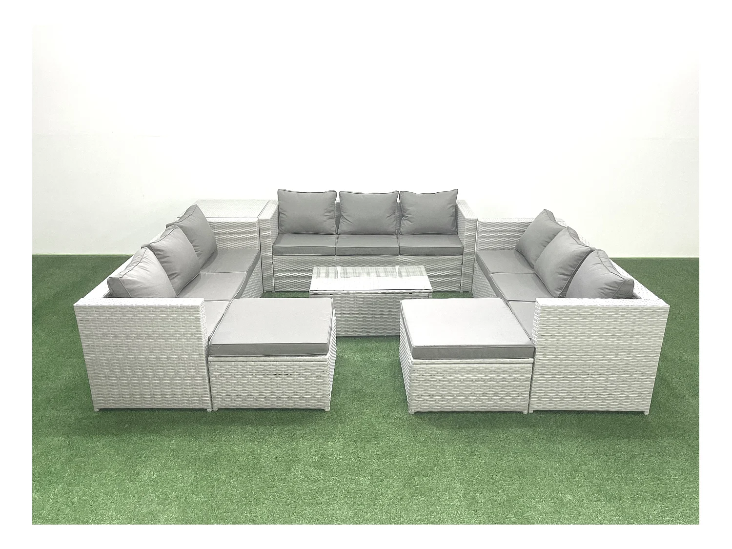 Ensemble de meubles de jardin en rotin 11 places avec Canapé de jardin Table basse 2 Grand tabourets Table d'appoint Gris clair mixte