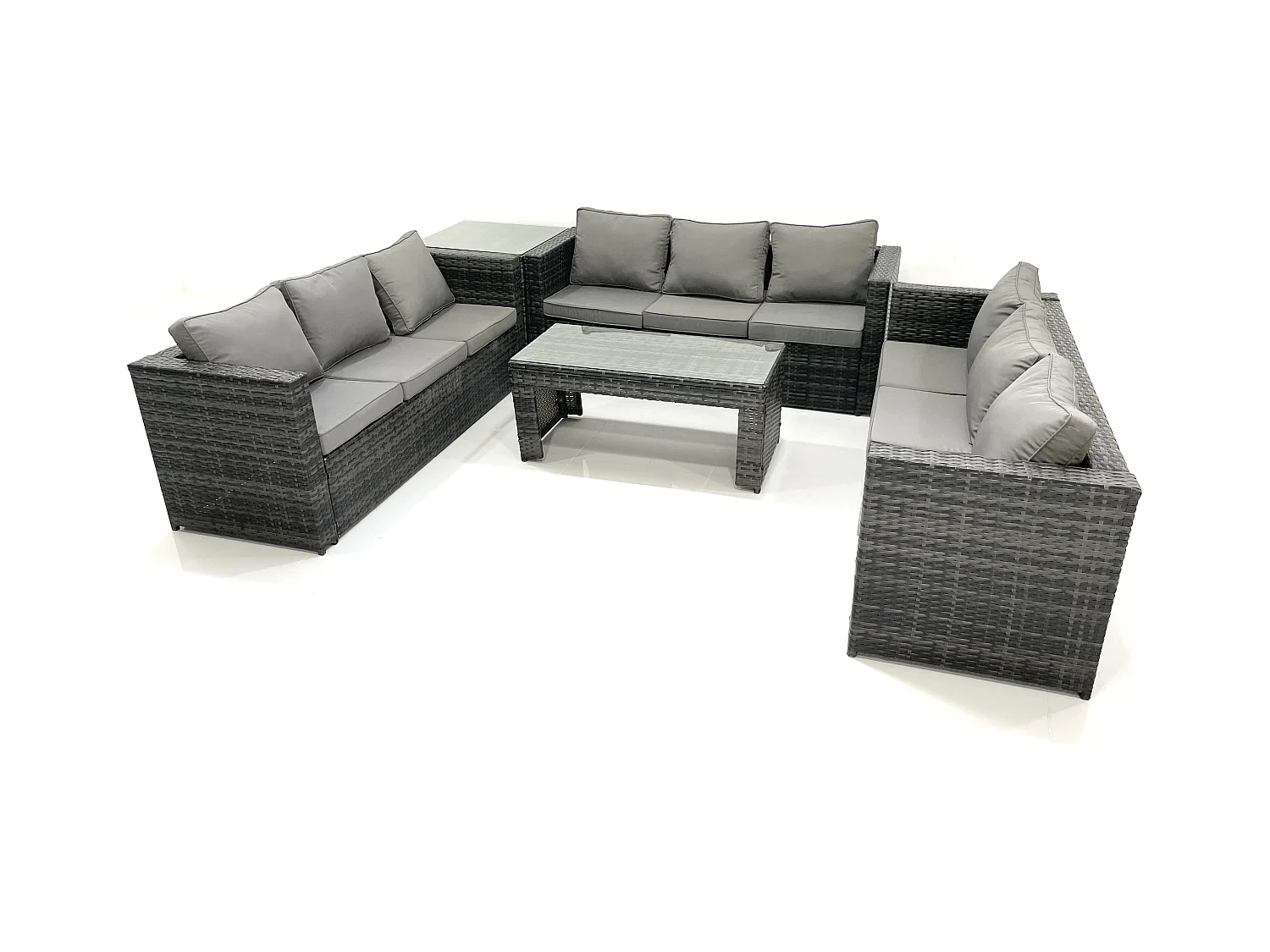 Gartenmöbel-Set 9-Sitzer Polyrattan Sofa Set mit Couchtisch Beistelltisch Dunkelgrau Gemischt