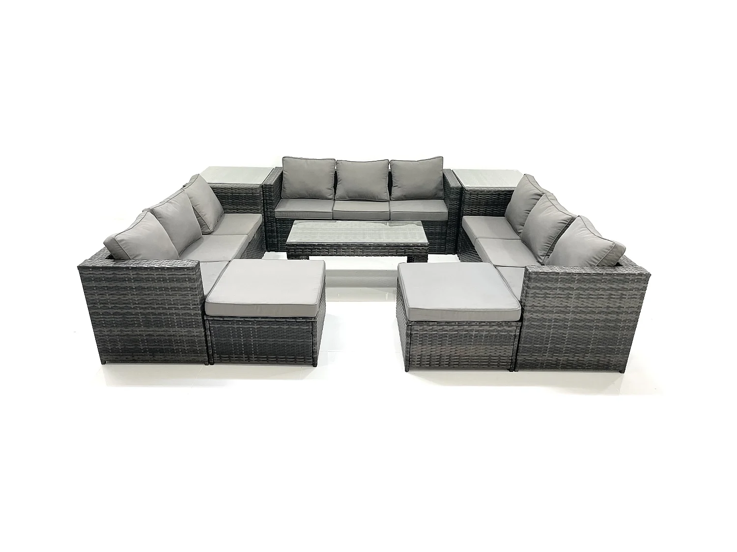 Gartenmöbel-Set 8 Stücke Polyrattan Sofa Set mit Couchtisch 2 hohen Hockern Beistelltisch Dunkelgrau Gemischt