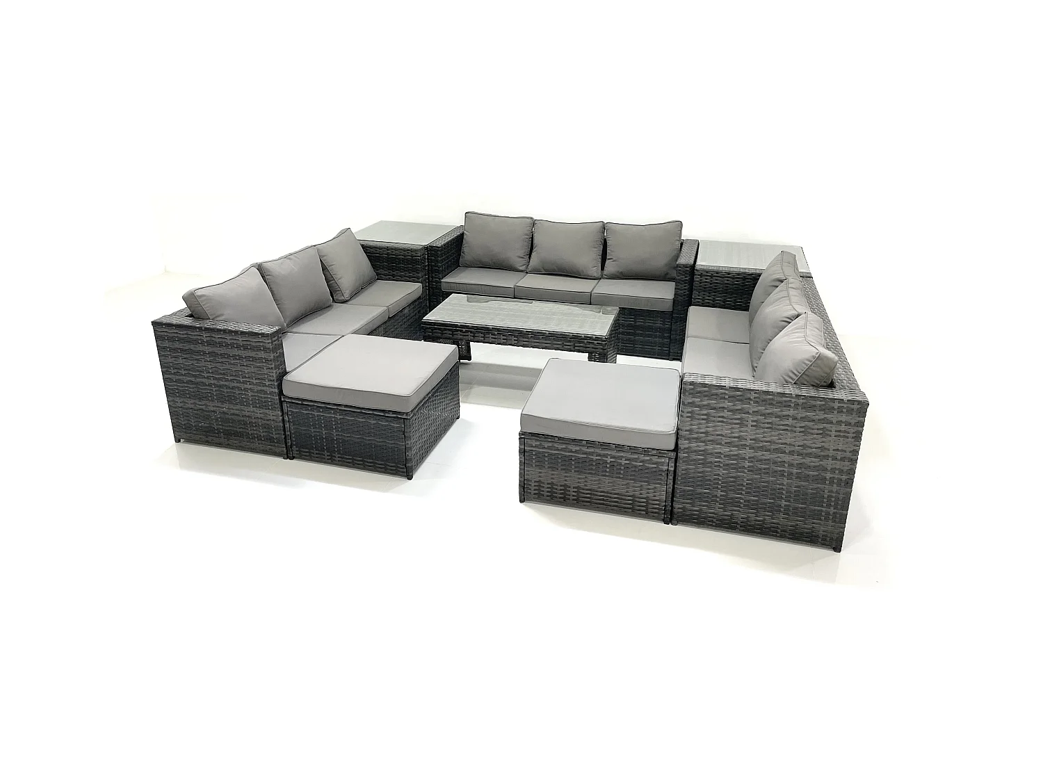 Ensemble de meubles de jardin en polyrotin 8 Pièces avec Canapé Table basse 2 Grand tabourets Table d'appoint Gris foncé mixte