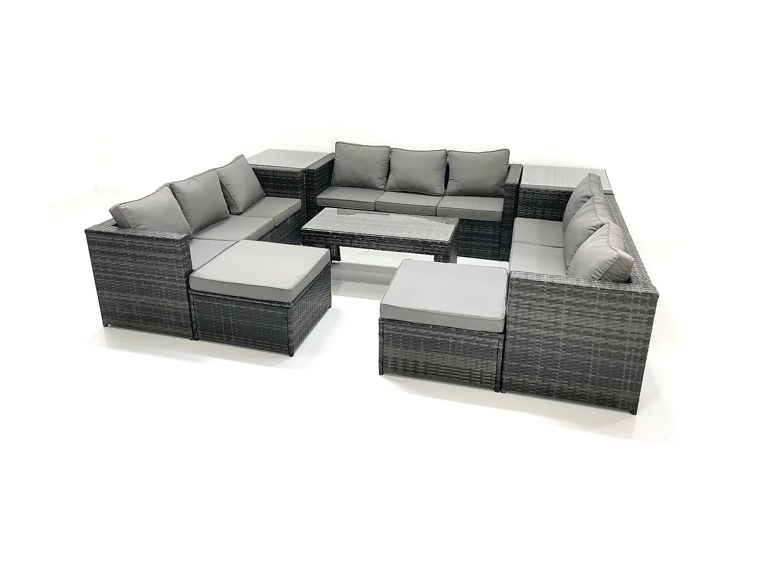 Ensemble de meubles de jardin en polyrotin 8 Pièces avec Canapé Table basse 2 Grand tabourets Table d'appoint Gris foncé mixte