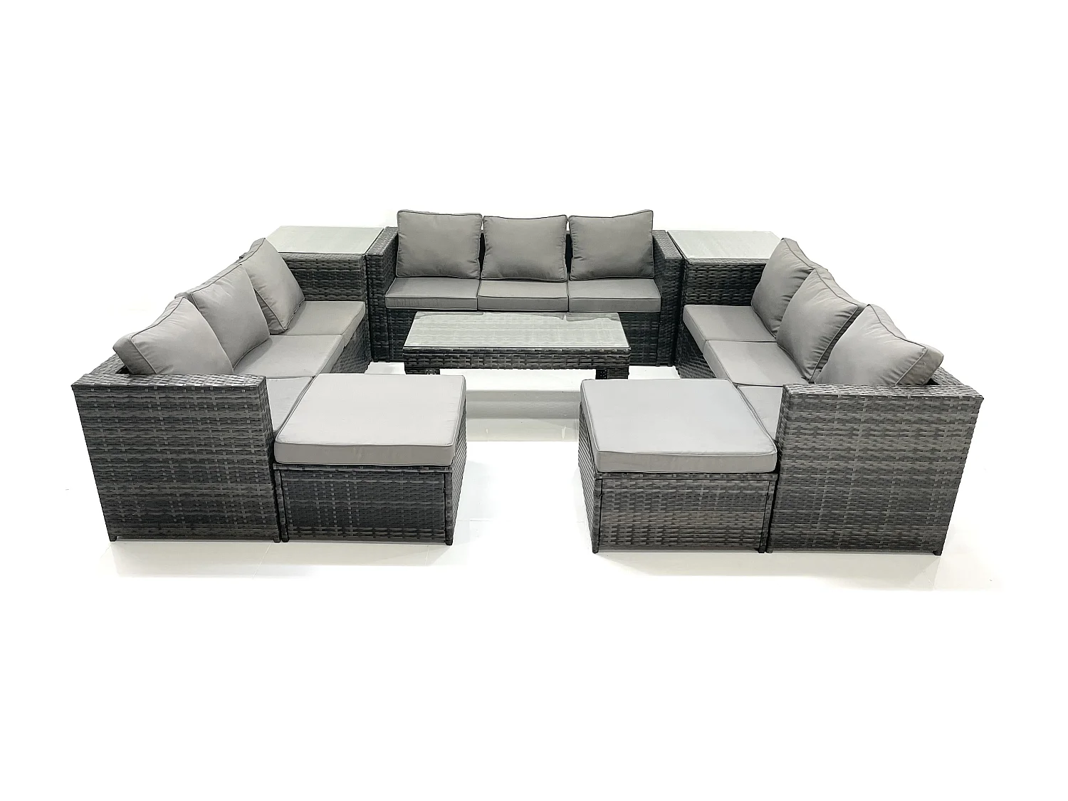 Ensemble de meubles de jardin en polyrotin 8 Pièces avec Canapé Table basse 2 Grand tabourets Table d'appoint Gris foncé mixte