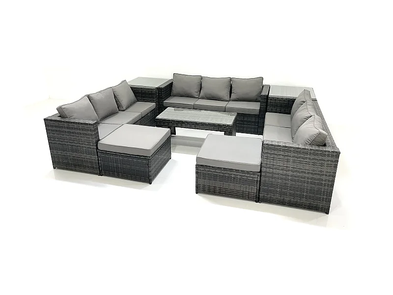 Ensemble de meubles de jardin en polyrotin 8 Pièces avec Canapé Table basse 2 Grand tabourets Table d'appoint Gris foncé mixte