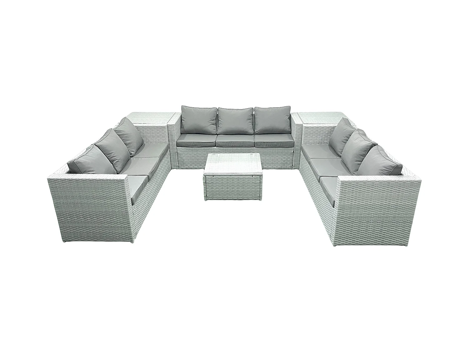 Ensemble de meubles de jardin en rotin 9 places avec Canapé 2 Tables d'appoint Gris clair mixte