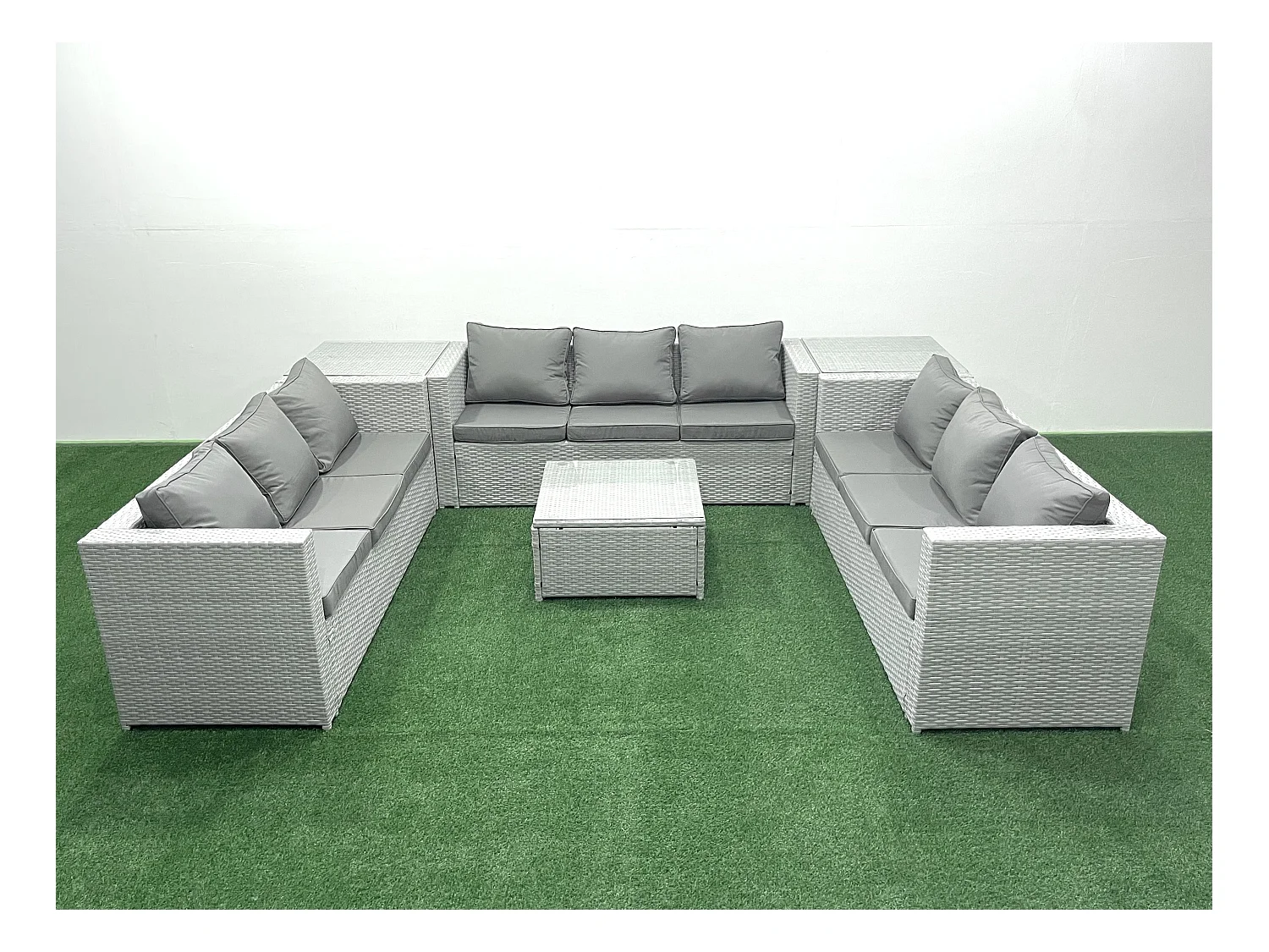 Ensemble de meubles de jardin en rotin 9 places avec Canapé 2 Tables d'appoint Gris clair mixte