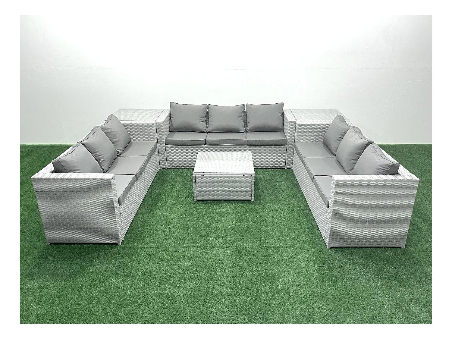 Ensemble de meubles de jardin en rotin 9 places avec Canapé 2 Tables d'appoint Gris clair mixte