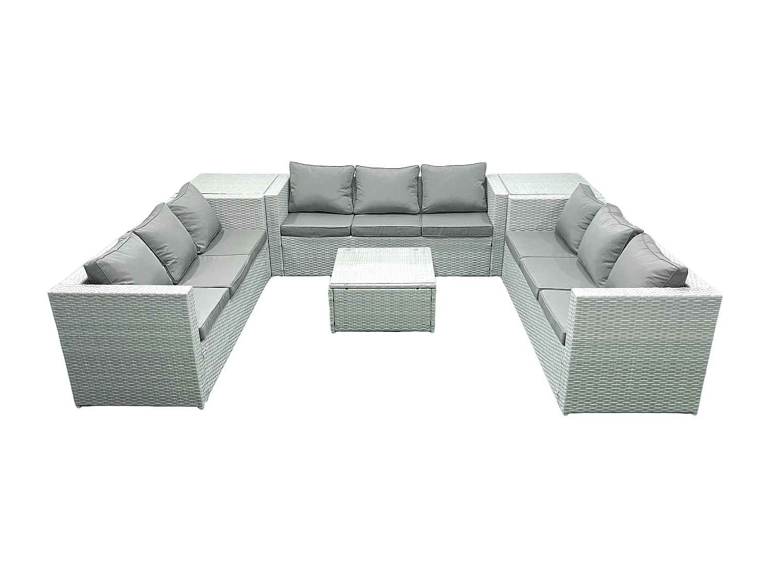 Ensemble de meubles de jardin en rotin 9 places avec Canapé 2 Tables d'appoint Gris clair mixte