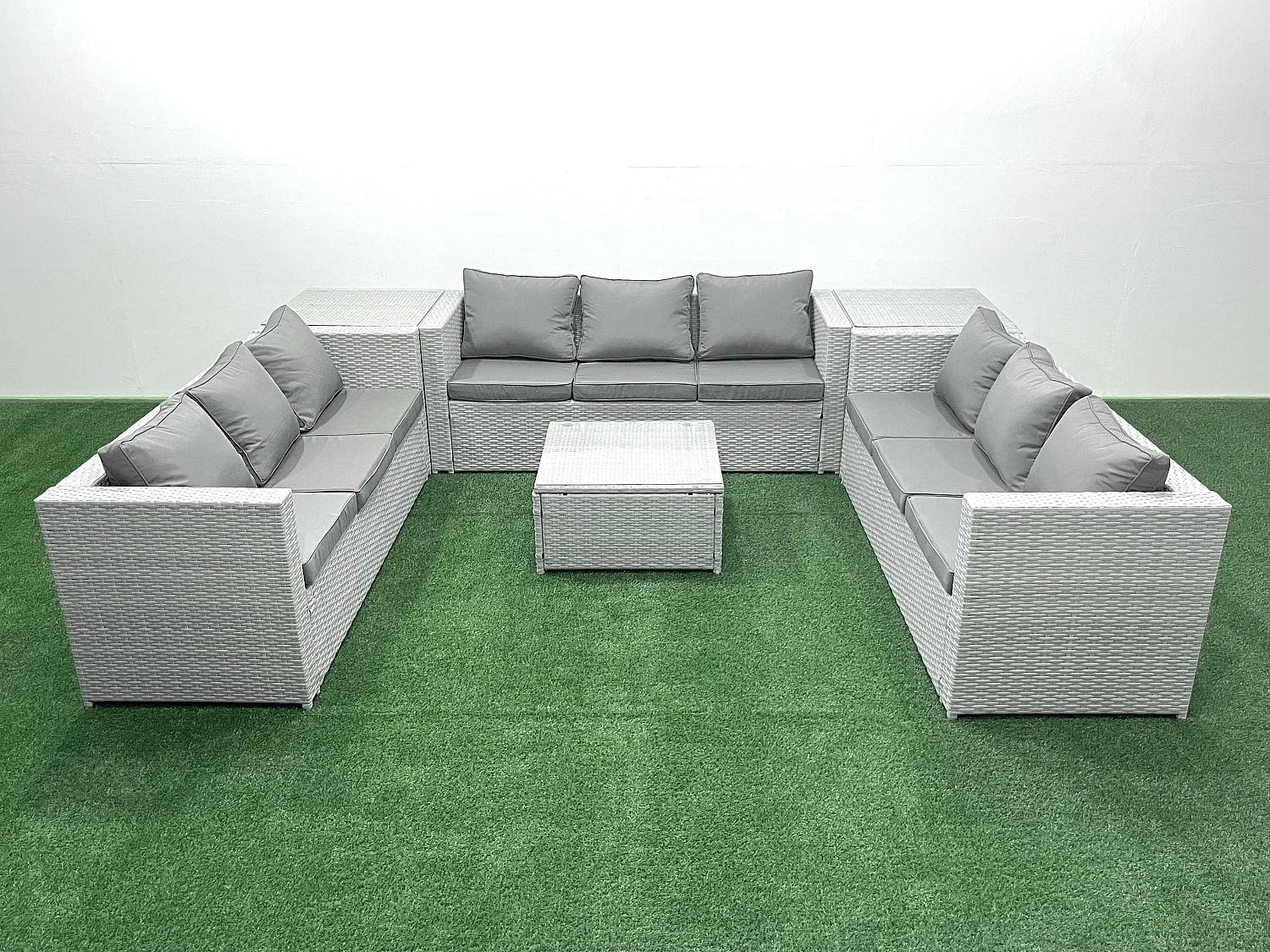 Ensemble de meubles de jardin en rotin 9 places avec Canapé 2 Tables d'appoint Gris clair mixte