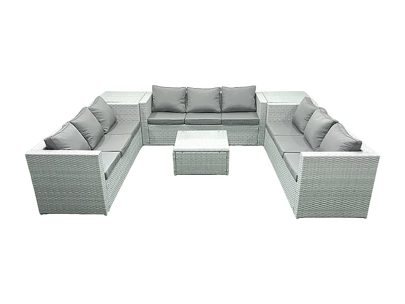 Ensemble de meubles de jardin en rotin 9 places avec Canapé 2 Tables d'appoint Gris clair mixte