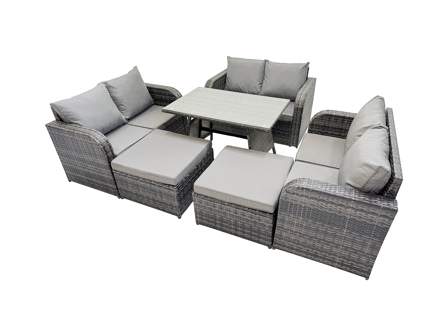 Ensembles de meubles de jardin 8 places avec 2 Grand tabourets Gris foncé mixte