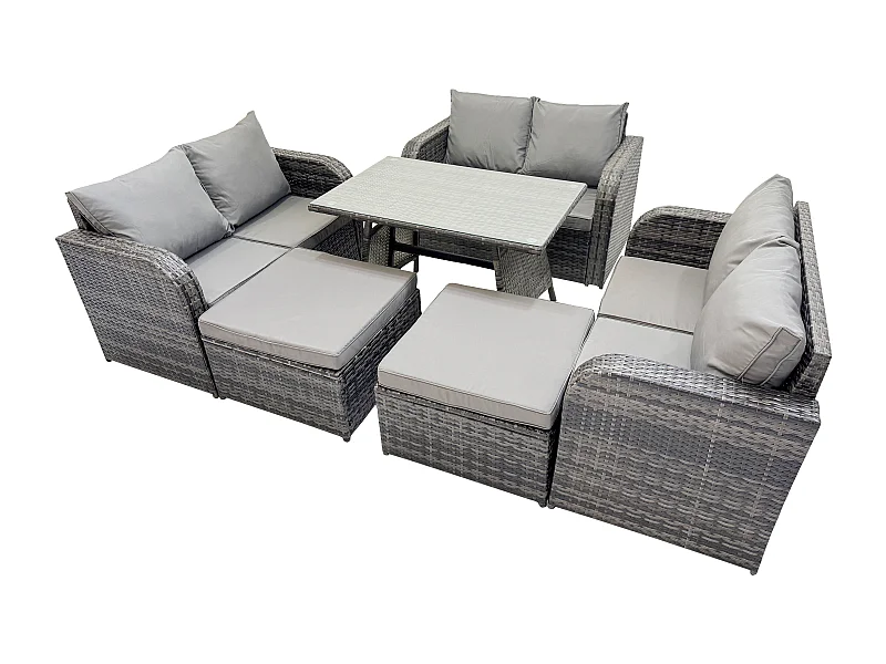 Ensembles de meubles de jardin 8 places avec 2 Grand tabourets Gris foncé mixte