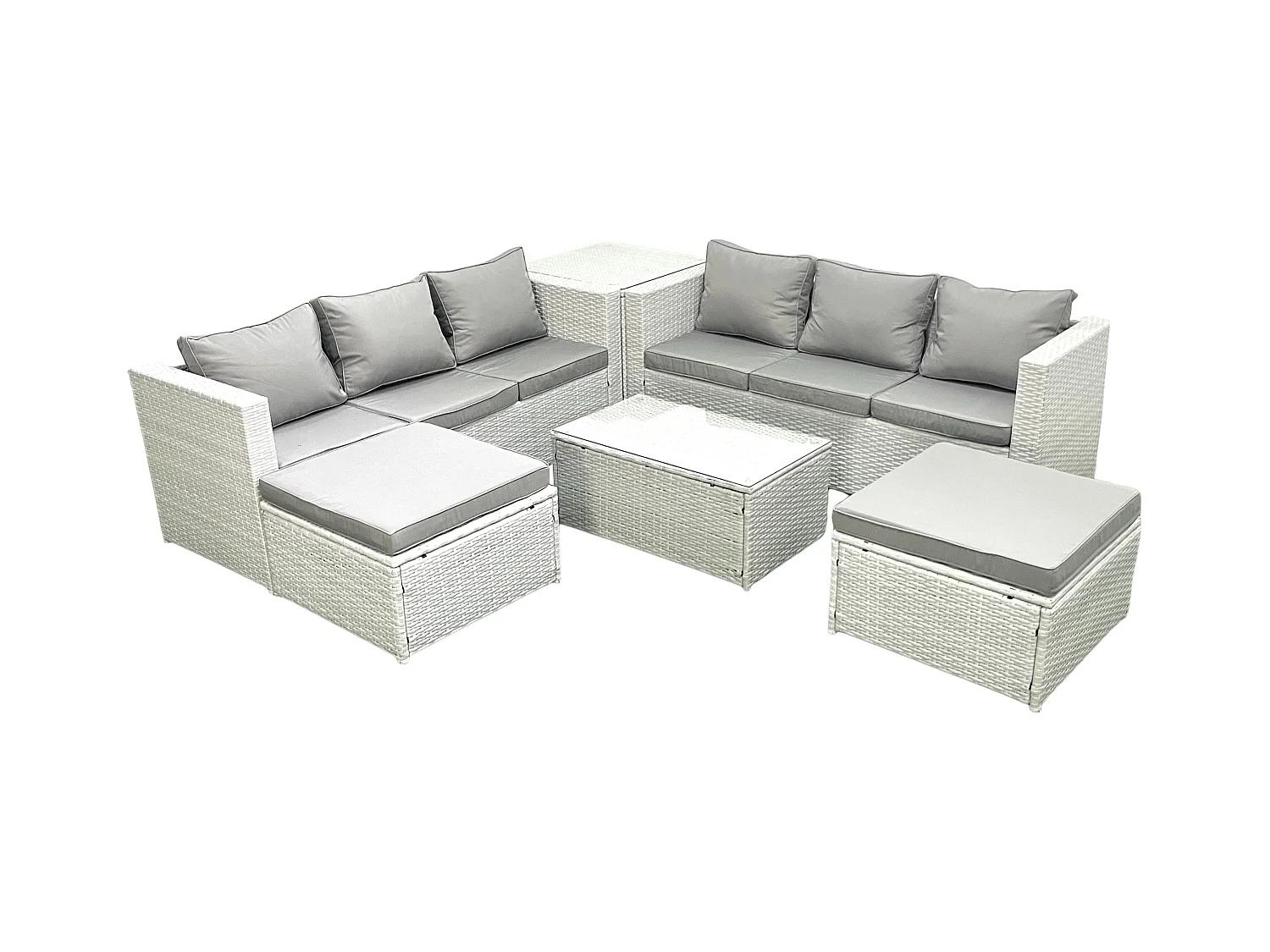 Garten Polyrattanmöbel Set 8-Sitzer Rattan Garten Sofa Set mit 2 hohen Hockern Beistelltisch Hellgrau gemischt