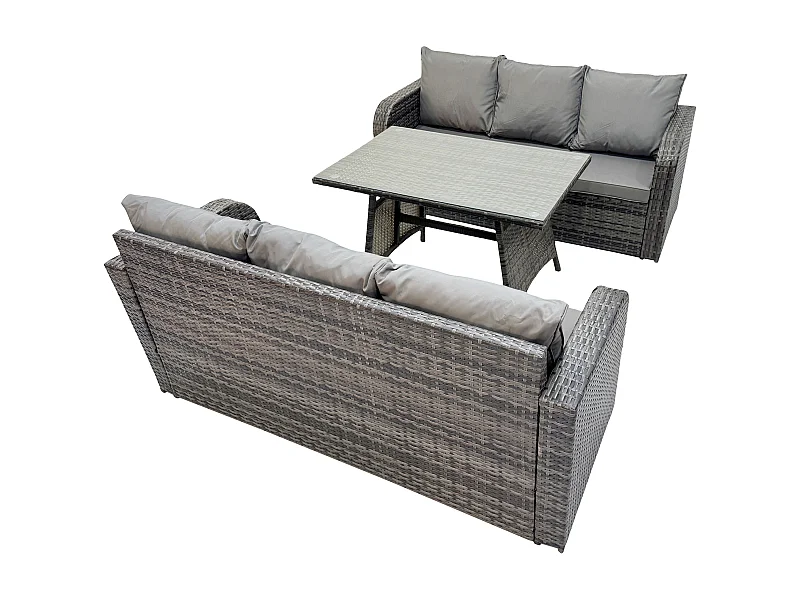 6 places Garden Furniture Canapé Set Table à manger rectangulaire Intérieur Extérieur Rattan Set Gris foncé mixte