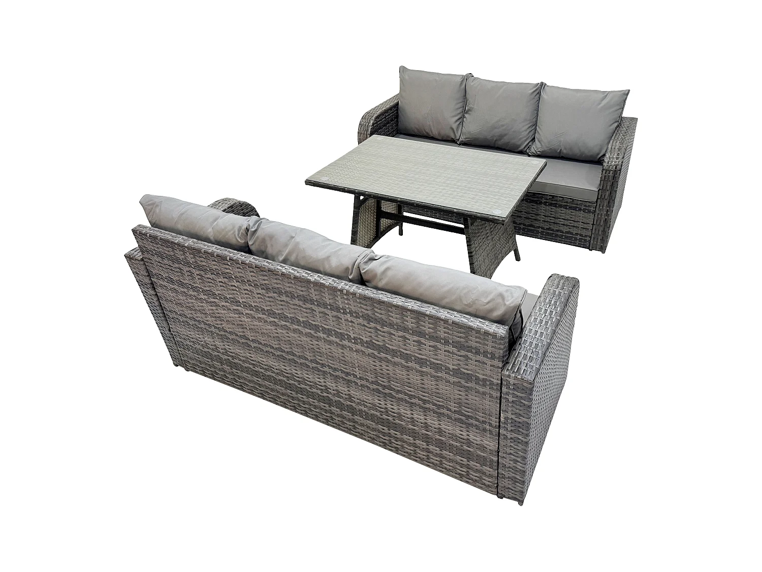 6 places Garden Furniture Canapé Set Table à manger rectangulaire Intérieur Extérieur Rattan Set Gris foncé mixte