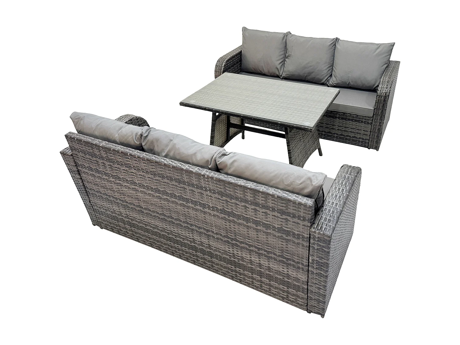 6-Sitzer Gartenmöbel Sofa Set Rechteckiger Esstisch Rattansofa-Set Dunkelgrau Gemischt