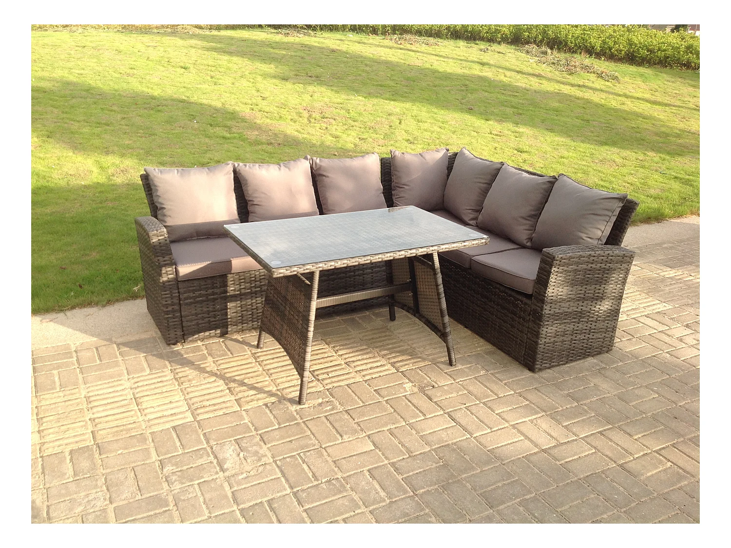 Hoher Rücken Grau Gemischt Gartenmöbel Rattan Ecksofa Set mit Table 6-Sitzer