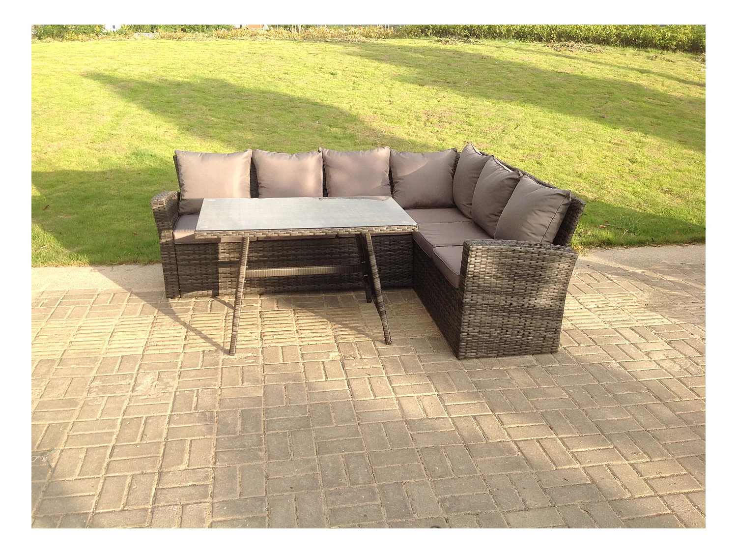 Hoher Rücken Grau Gemischt Gartenmöbel Rattan Ecksofa Set mit Table 6-Sitzer