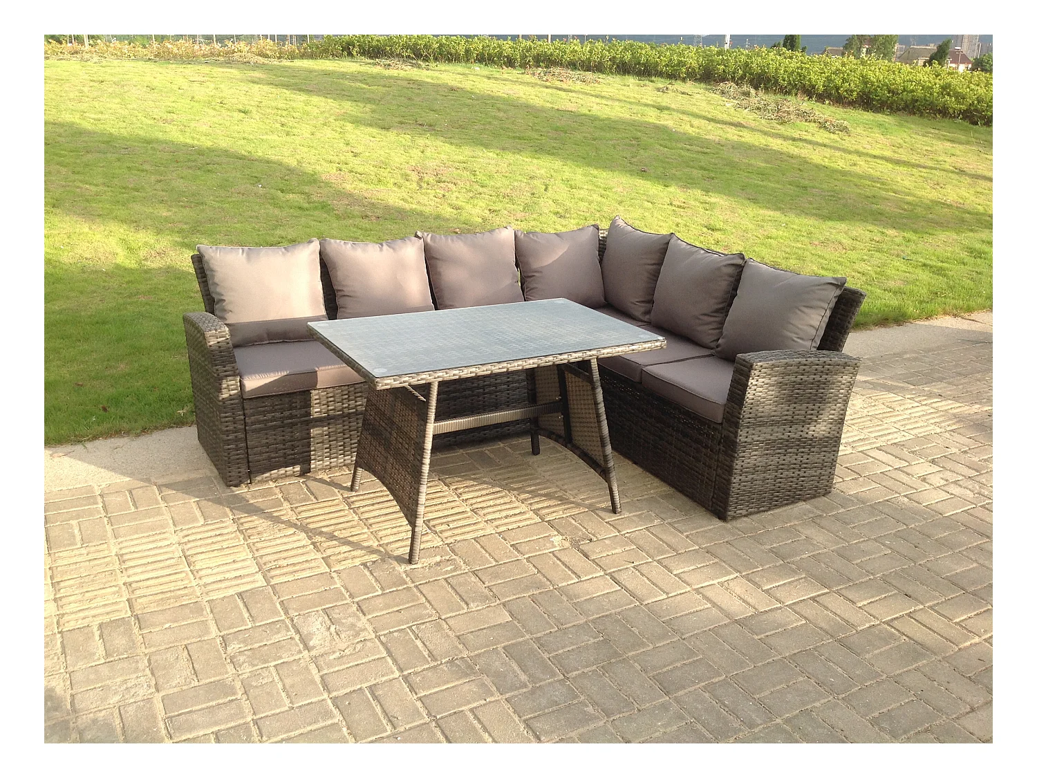 Hoher Rücken Grau Gemischt Gartenmöbel Rattan Ecksofa Set mit Table 6-Sitzer