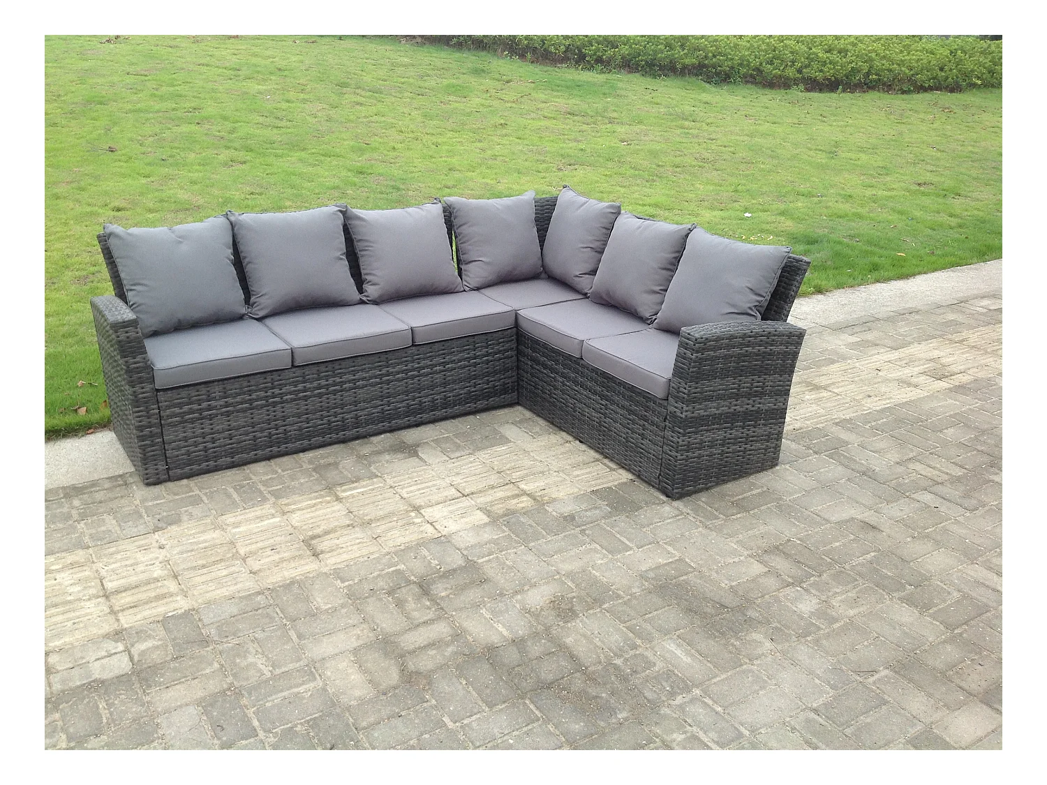 Hoher Rücken Grau Gemischt Gartenmöbel Rattan Ecksofa Set mit Table 6-Sitzer