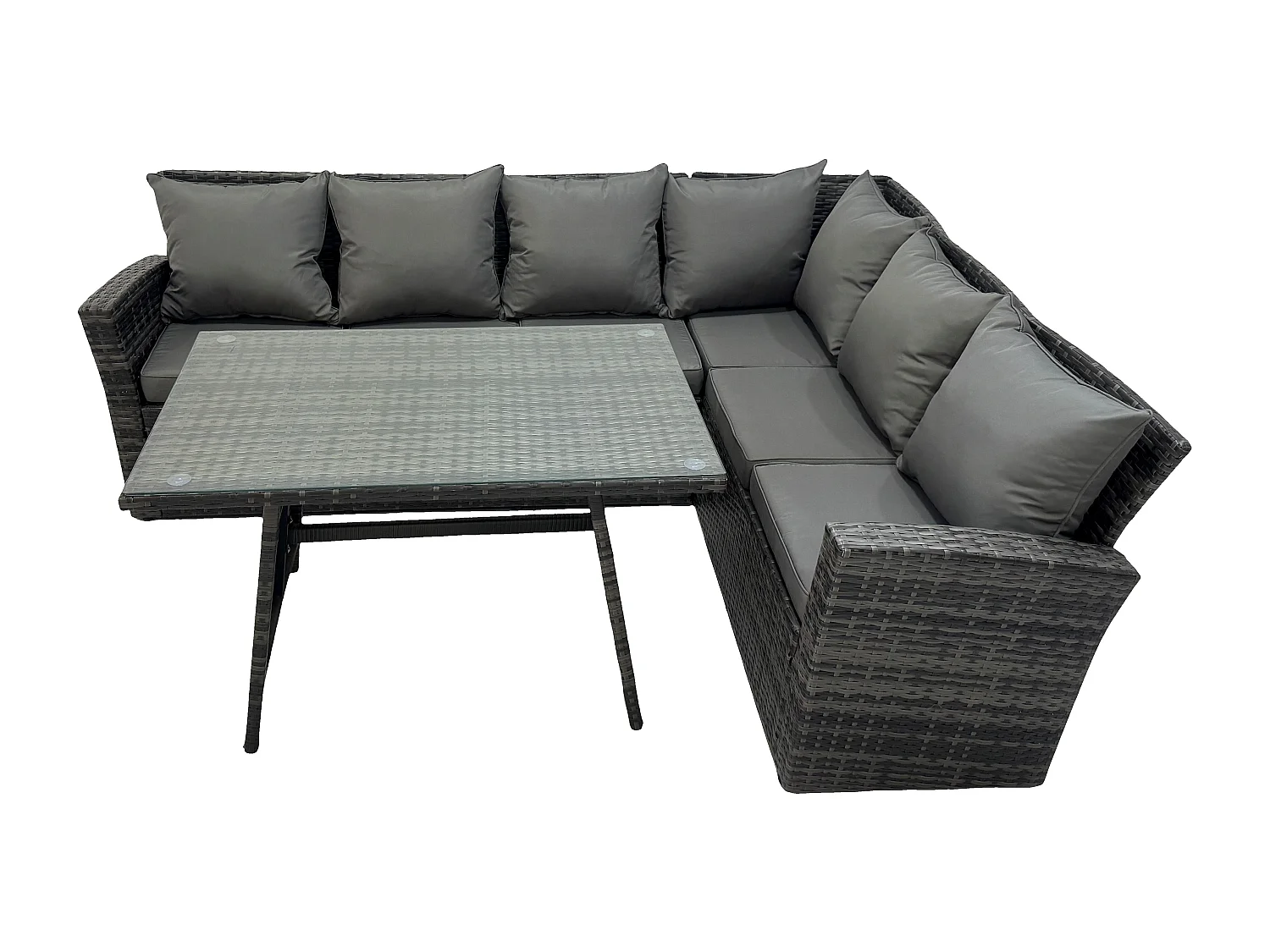 Dossier haut Gris foncé mixte Salon de Jardin en Résine Tressée Ensemble Repas de Jardin Exterieur avec 6 places