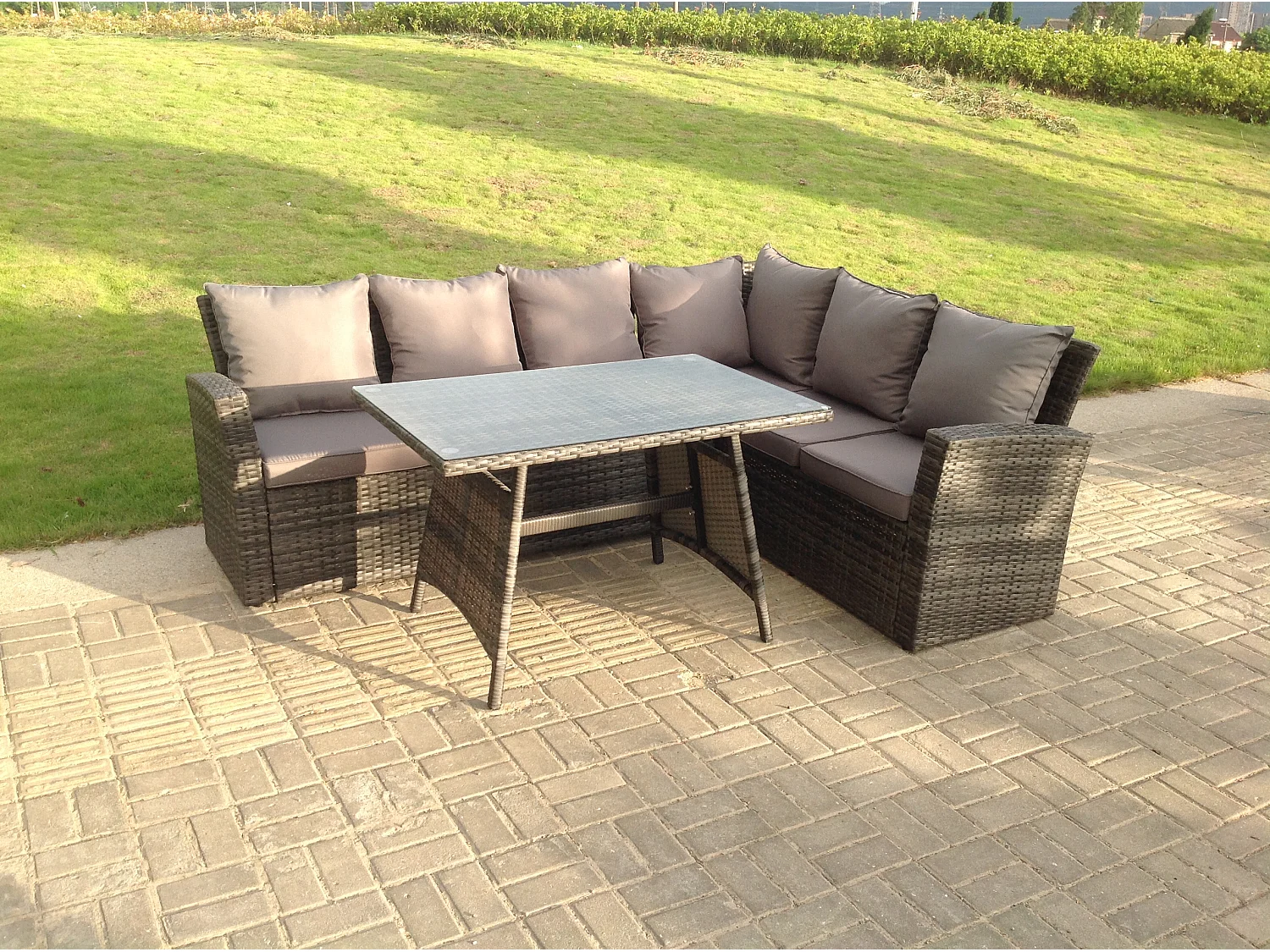 Dossier haut Gris foncé mixte Salon de Jardin en Résine Tressée Ensemble Repas de Jardin Exterieur avec 6 places