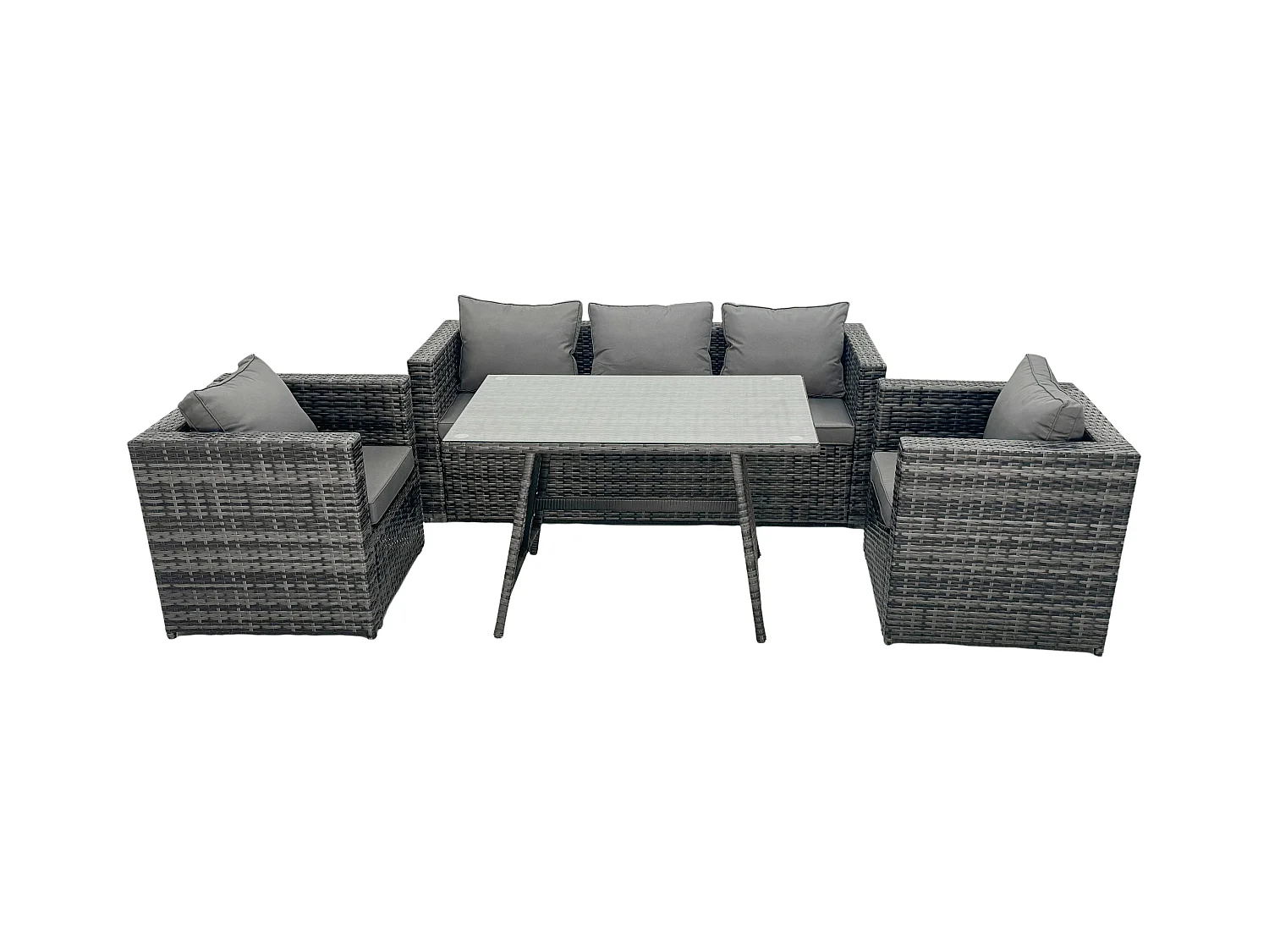 Gartenmöbel Lounge Sofa Set mit Lounge Sofa Rechteckiger Esstisch 2 Sesseln Dunkelgrau Gemischt