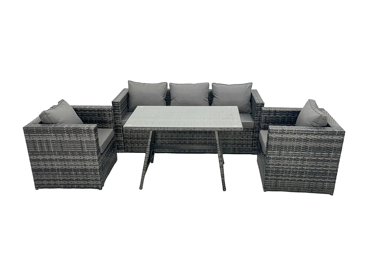 Ensemble Repas de Jardin Exterieur avec Canapé Table à manger oblongue 2 Fauteuil Gris foncé mixte