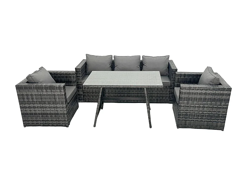 Ensemble Repas de Jardin Exterieur avec Canapé Table à manger oblongue 2 Fauteuil Gris foncé mixte