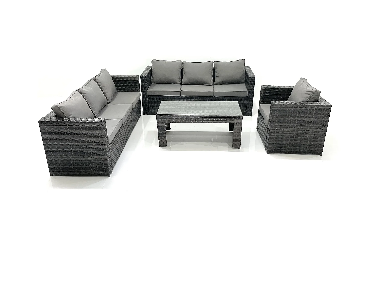 7 places Salon de jardin Ensemble de canapés en rotin avec Table basse Fauteuil Gris foncé mixte