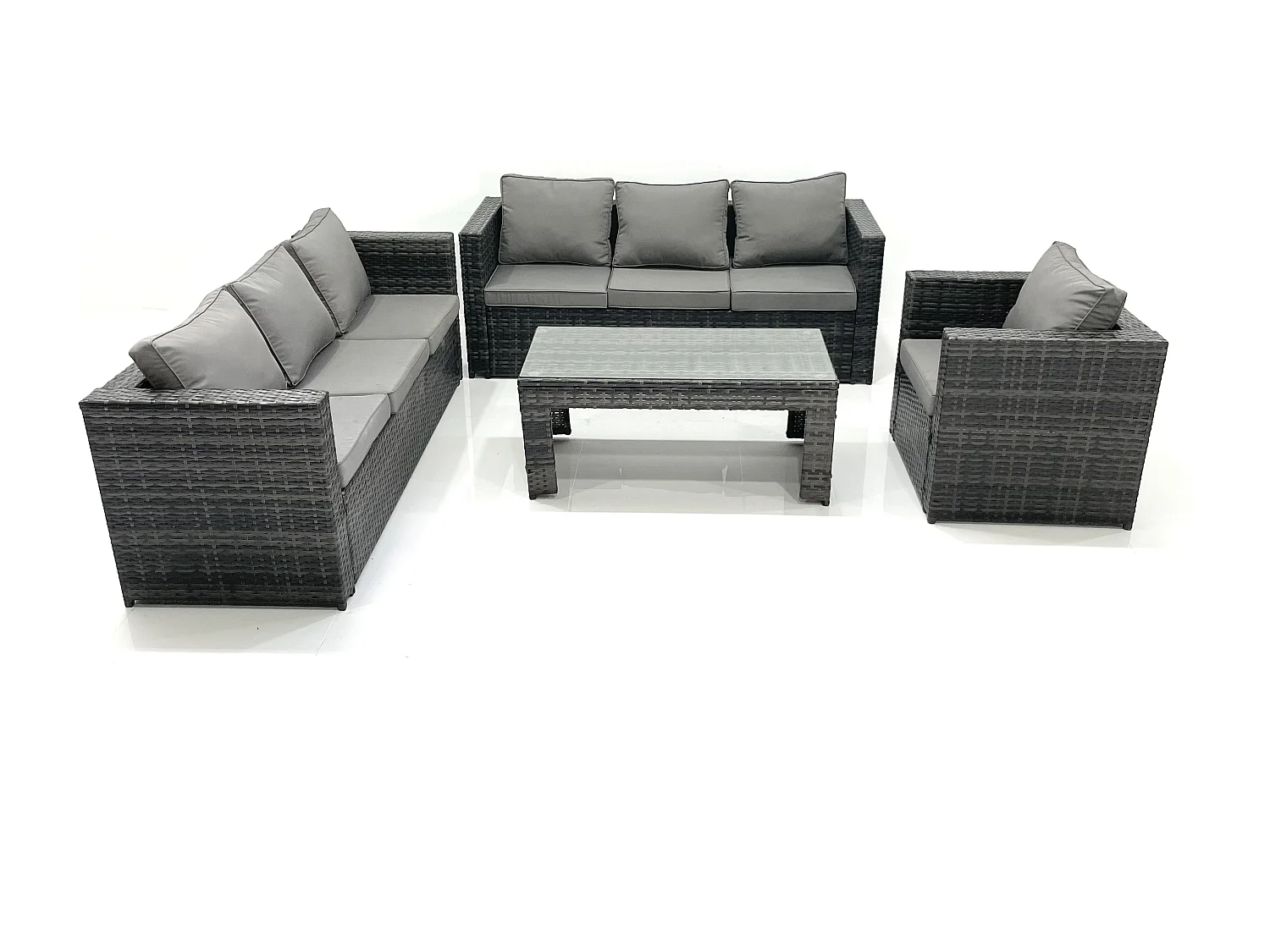 7 places Salon de jardin Ensemble de canapés en rotin avec Table basse Fauteuil Gris foncé mixte