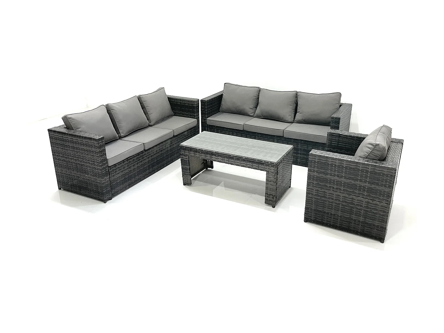 7 places Salon de jardin Ensemble de canapés en rotin avec Table basse Fauteuil Gris foncé mixte