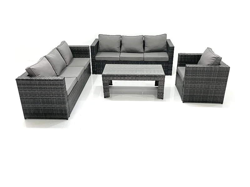 7 places Salon de jardin Ensemble de canapés en rotin avec Table basse Fauteuil Gris foncé mixte