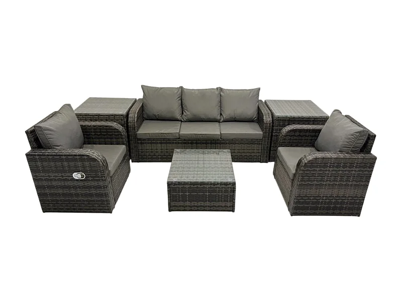Gartenmöbelset 5-Sitzer Rattan Sofa Set mit Liegestühle 3-Sitzer Sofa 2 Beistelltischen Dunkelgrau Gemischt